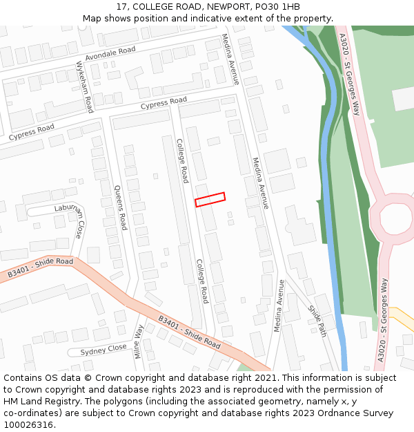 17, COLLEGE ROAD, NEWPORT, PO30 1HB: Location map and indicative extent of plot