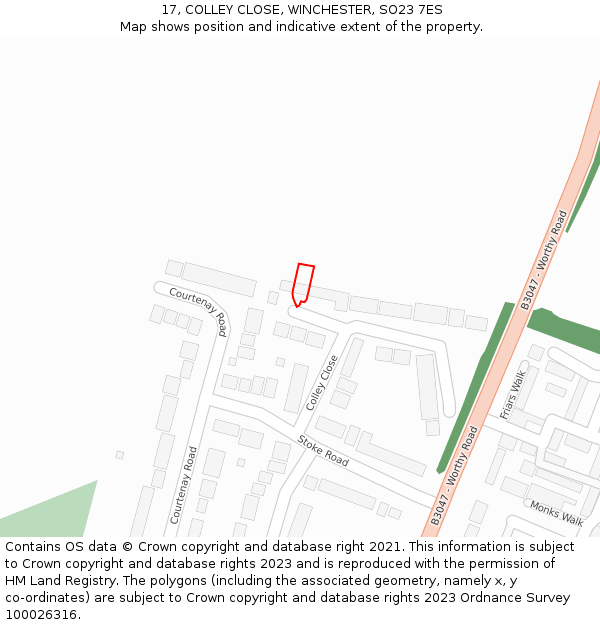 17, COLLEY CLOSE, WINCHESTER, SO23 7ES: Location map and indicative extent of plot