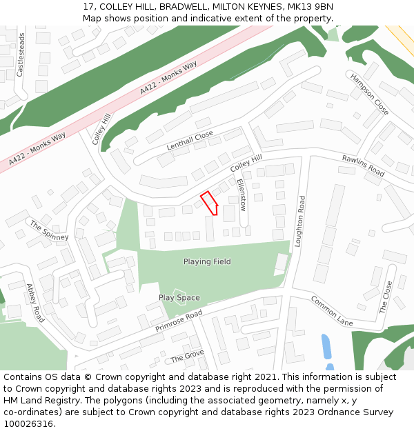 17, COLLEY HILL, BRADWELL, MILTON KEYNES, MK13 9BN: Location map and indicative extent of plot