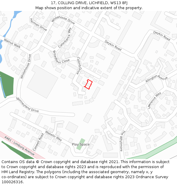 17, COLLING DRIVE, LICHFIELD, WS13 8FJ: Location map and indicative extent of plot