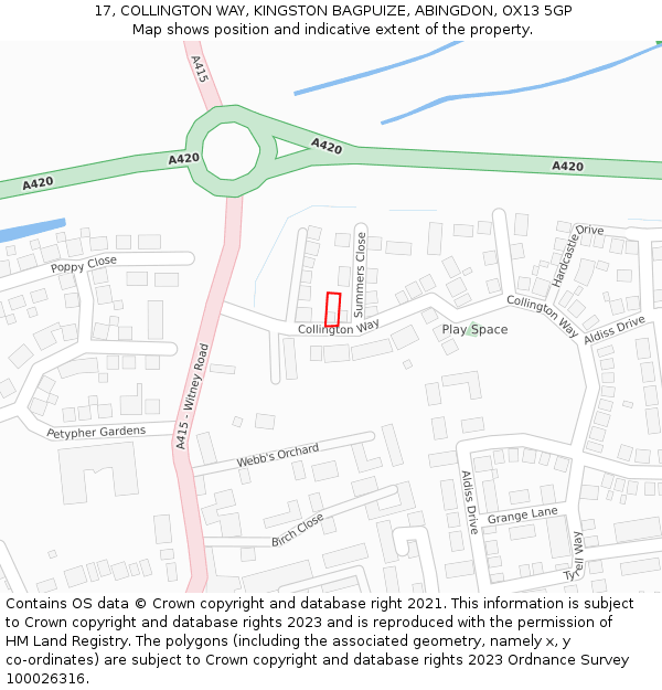 17, COLLINGTON WAY, KINGSTON BAGPUIZE, ABINGDON, OX13 5GP: Location map and indicative extent of plot