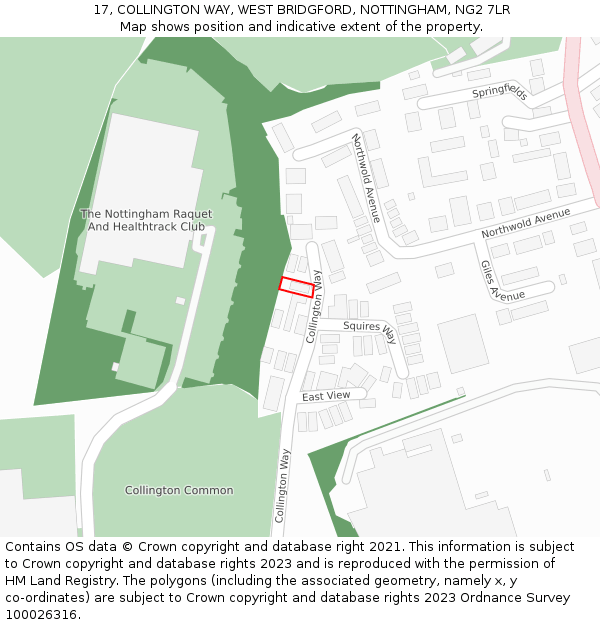 17, COLLINGTON WAY, WEST BRIDGFORD, NOTTINGHAM, NG2 7LR: Location map and indicative extent of plot