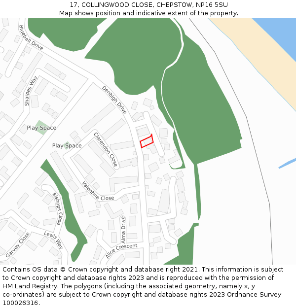 17, COLLINGWOOD CLOSE, CHEPSTOW, NP16 5SU: Location map and indicative extent of plot