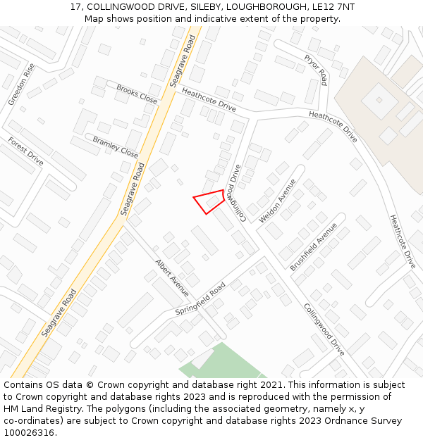 17, COLLINGWOOD DRIVE, SILEBY, LOUGHBOROUGH, LE12 7NT: Location map and indicative extent of plot