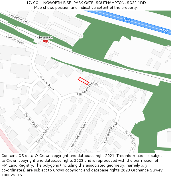 17, COLLINGWORTH RISE, PARK GATE, SOUTHAMPTON, SO31 1DD: Location map and indicative extent of plot