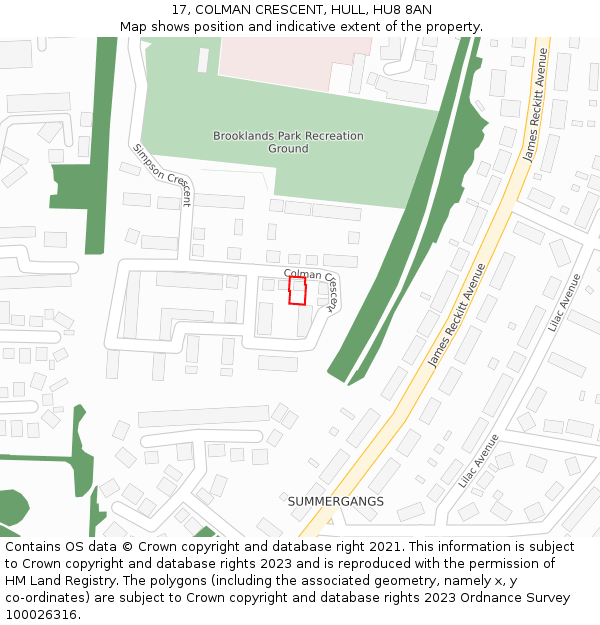 17, COLMAN CRESCENT, HULL, HU8 8AN: Location map and indicative extent of plot