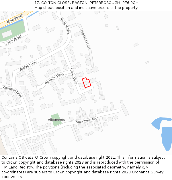 17, COLTON CLOSE, BASTON, PETERBOROUGH, PE6 9QH: Location map and indicative extent of plot