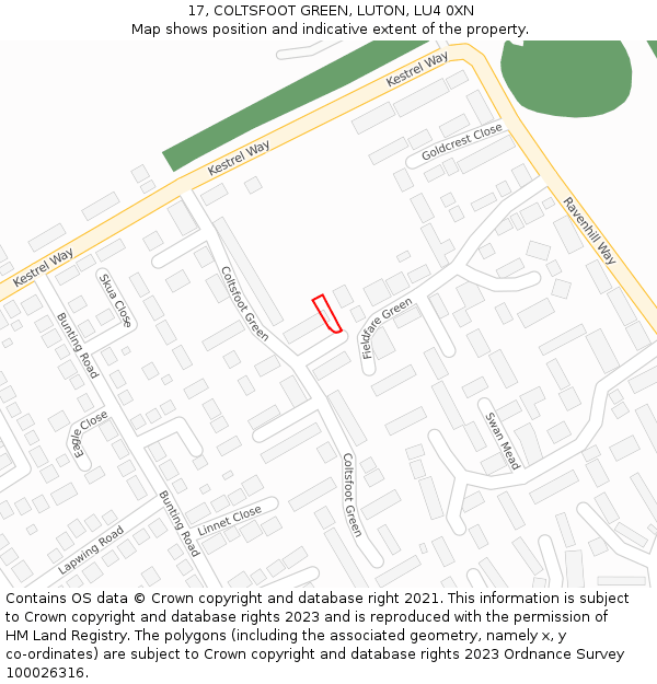 17, COLTSFOOT GREEN, LUTON, LU4 0XN: Location map and indicative extent of plot