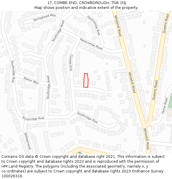 17, COMBE END, CROWBOROUGH, TN6 1NJ: Location map and indicative extent of plot