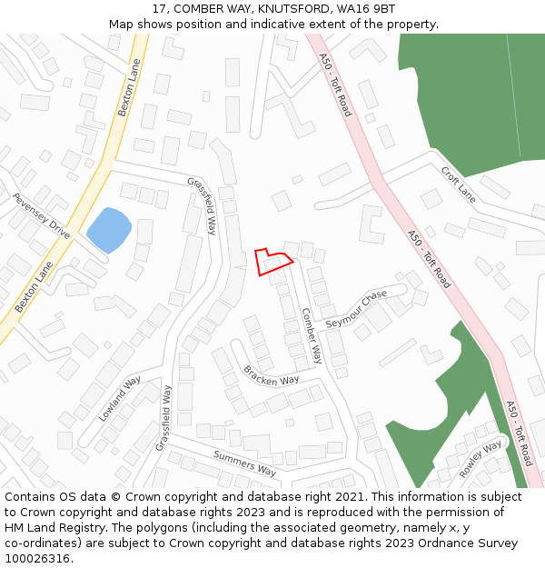 17, COMBER WAY, KNUTSFORD, WA16 9BT: Location map and indicative extent of plot