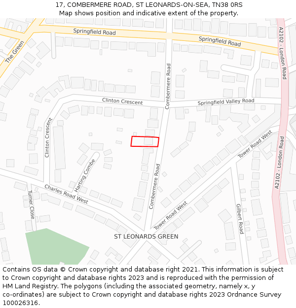 17, COMBERMERE ROAD, ST LEONARDS-ON-SEA, TN38 0RS: Location map and indicative extent of plot