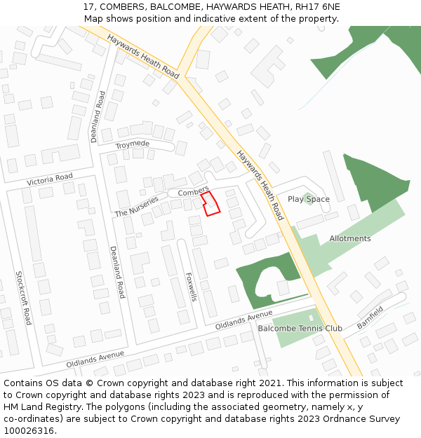 17, COMBERS, BALCOMBE, HAYWARDS HEATH, RH17 6NE: Location map and indicative extent of plot