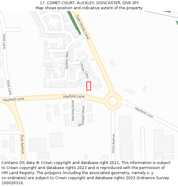 17, COMET COURT, AUCKLEY, DONCASTER, DN9 3PY: Location map and indicative extent of plot