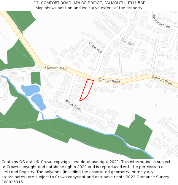 17, COMFORT ROAD, MYLOR BRIDGE, FALMOUTH, TR11 5SE: Location map and indicative extent of plot