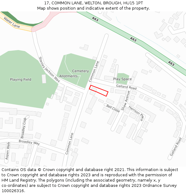 17, COMMON LANE, WELTON, BROUGH, HU15 1PT: Location map and indicative extent of plot