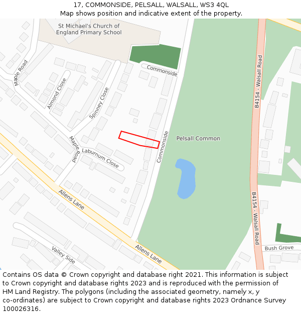 17, COMMONSIDE, PELSALL, WALSALL, WS3 4QL: Location map and indicative extent of plot