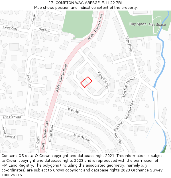 17, COMPTON WAY, ABERGELE, LL22 7BL: Location map and indicative extent of plot