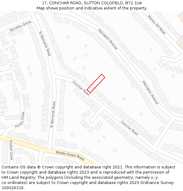 17, CONCHAR ROAD, SUTTON COLDFIELD, B72 1LW: Location map and indicative extent of plot
