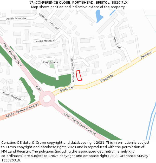 17, CONFERENCE CLOSE, PORTISHEAD, BRISTOL, BS20 7LX: Location map and indicative extent of plot