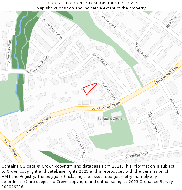 17, CONIFER GROVE, STOKE-ON-TRENT, ST3 2EN: Location map and indicative extent of plot