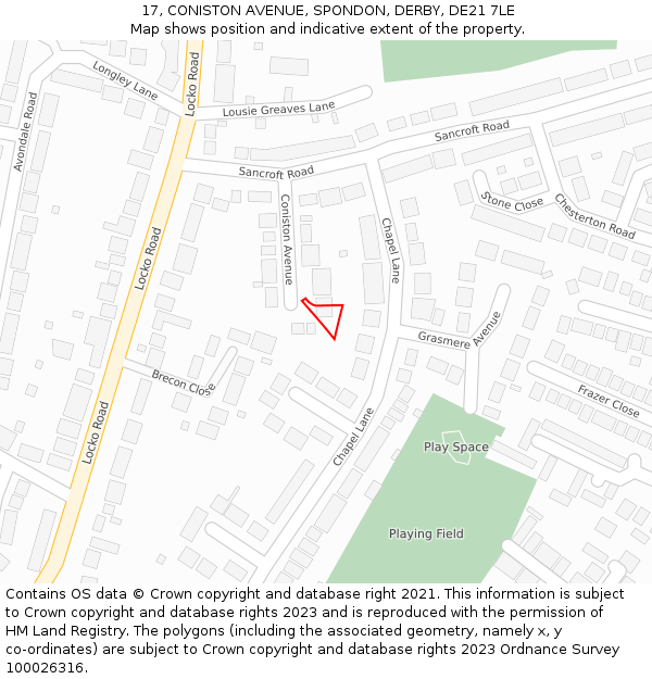 17, CONISTON AVENUE, SPONDON, DERBY, DE21 7LE: Location map and indicative extent of plot
