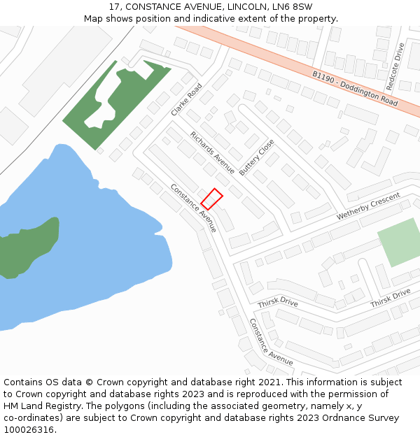 17, CONSTANCE AVENUE, LINCOLN, LN6 8SW: Location map and indicative extent of plot