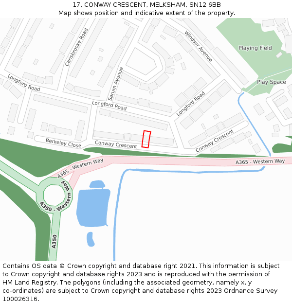 17, CONWAY CRESCENT, MELKSHAM, SN12 6BB: Location map and indicative extent of plot