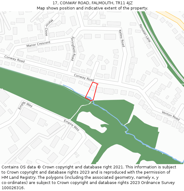 17, CONWAY ROAD, FALMOUTH, TR11 4JZ: Location map and indicative extent of plot