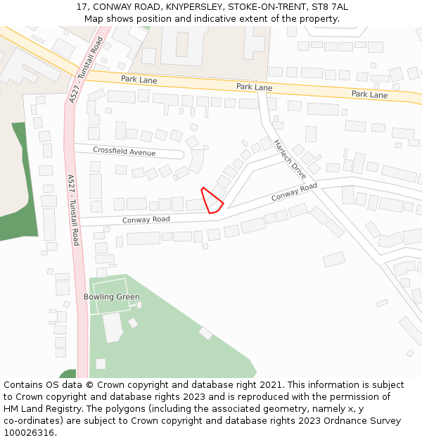 17, CONWAY ROAD, KNYPERSLEY, STOKE-ON-TRENT, ST8 7AL: Location map and indicative extent of plot