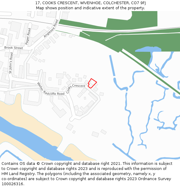 17, COOKS CRESCENT, WIVENHOE, COLCHESTER, CO7 9FJ: Location map and indicative extent of plot