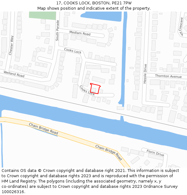 17, COOKS LOCK, BOSTON, PE21 7PW: Location map and indicative extent of plot