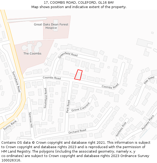 17, COOMBS ROAD, COLEFORD, GL16 8AY: Location map and indicative extent of plot