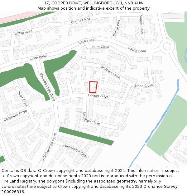 17, COOPER DRIVE, WELLINGBOROUGH, NN8 4UW: Location map and indicative extent of plot