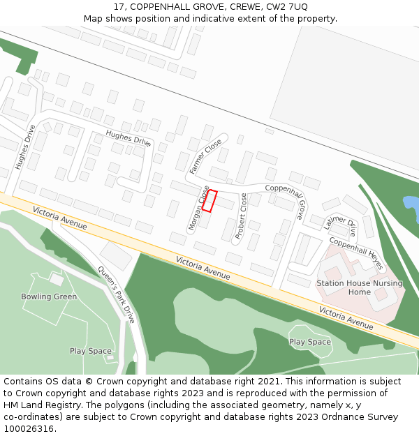 17, COPPENHALL GROVE, CREWE, CW2 7UQ: Location map and indicative extent of plot