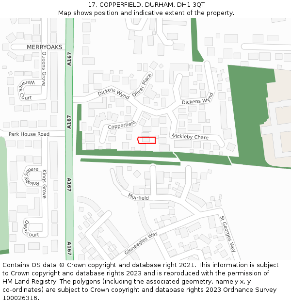 17, COPPERFIELD, DURHAM, DH1 3QT: Location map and indicative extent of plot