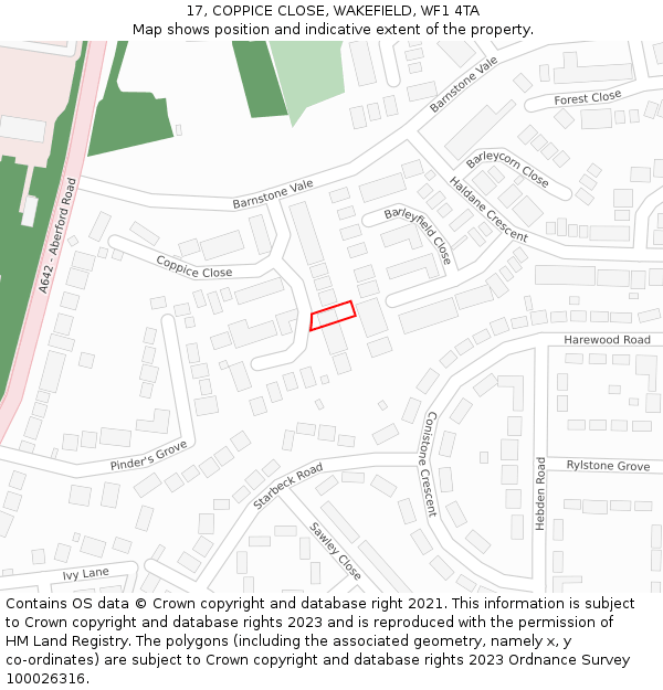17, COPPICE CLOSE, WAKEFIELD, WF1 4TA: Location map and indicative extent of plot