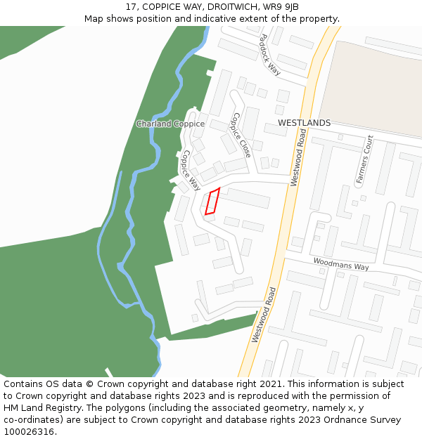 17, COPPICE WAY, DROITWICH, WR9 9JB: Location map and indicative extent of plot