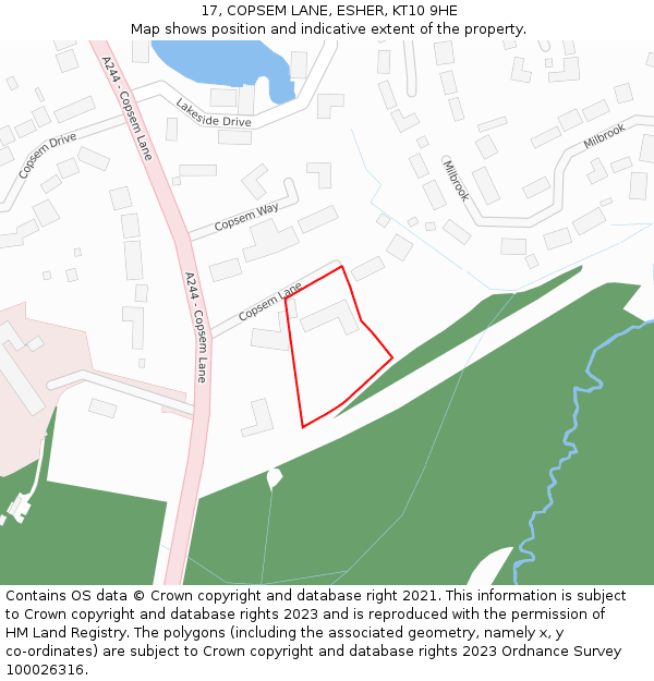 17, COPSEM LANE, ESHER, KT10 9HE: Location map and indicative extent of plot