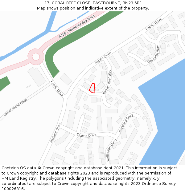 17, CORAL REEF CLOSE, EASTBOURNE, BN23 5PF: Location map and indicative extent of plot