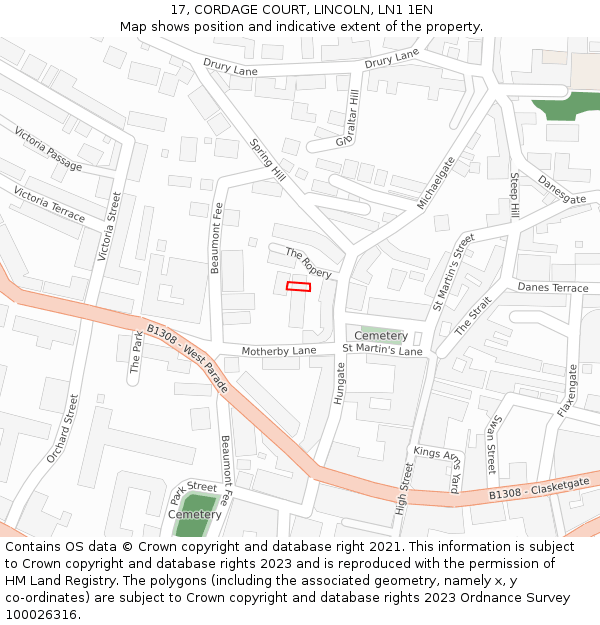 17, CORDAGE COURT, LINCOLN, LN1 1EN: Location map and indicative extent of plot