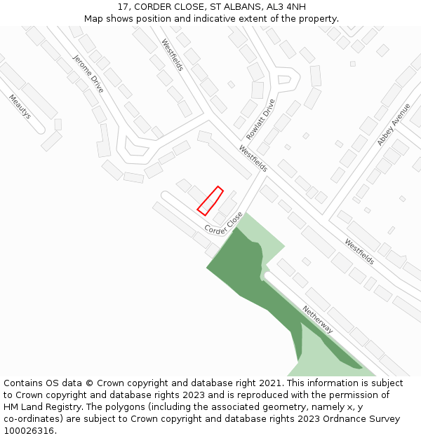 17, CORDER CLOSE, ST ALBANS, AL3 4NH: Location map and indicative extent of plot