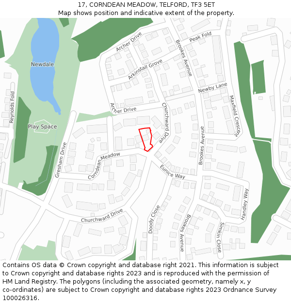 17, CORNDEAN MEADOW, TELFORD, TF3 5ET: Location map and indicative extent of plot