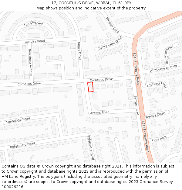 17, CORNELIUS DRIVE, WIRRAL, CH61 9PY: Location map and indicative extent of plot