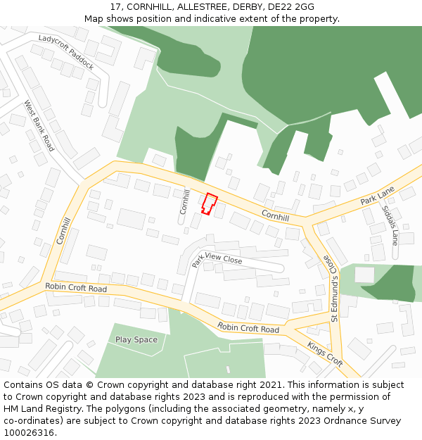 17, CORNHILL, ALLESTREE, DERBY, DE22 2GG: Location map and indicative extent of plot