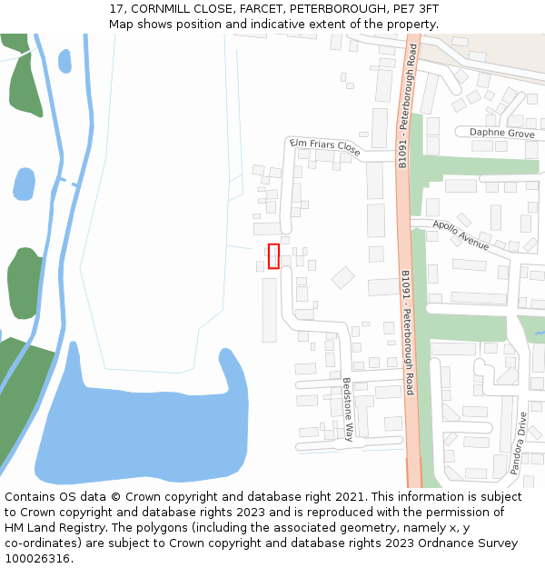 17, CORNMILL CLOSE, FARCET, PETERBOROUGH, PE7 3FT: Location map and indicative extent of plot