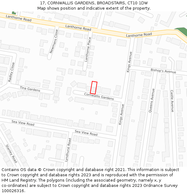 17, CORNWALLIS GARDENS, BROADSTAIRS, CT10 1DW: Location map and indicative extent of plot