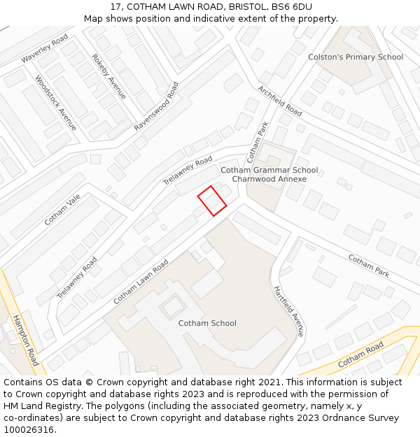 17, COTHAM LAWN ROAD, BRISTOL, BS6 6DU: Location map and indicative extent of plot