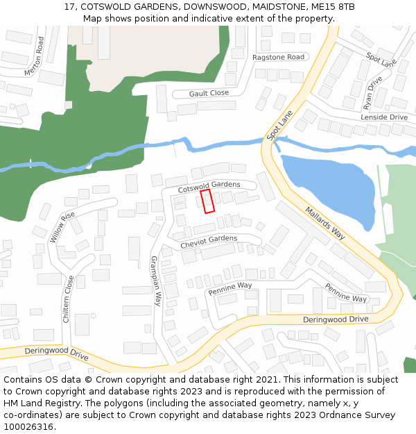 17, COTSWOLD GARDENS, DOWNSWOOD, MAIDSTONE, ME15 8TB: Location map and indicative extent of plot