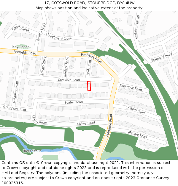 17, COTSWOLD ROAD, STOURBRIDGE, DY8 4UW: Location map and indicative extent of plot