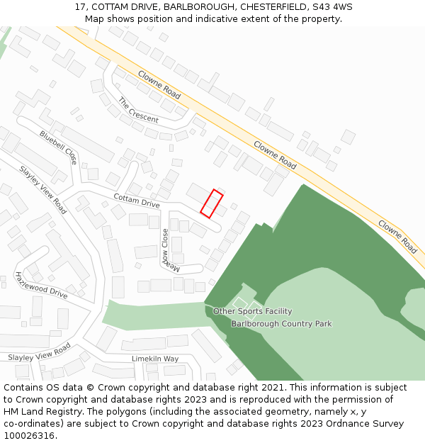 17, COTTAM DRIVE, BARLBOROUGH, CHESTERFIELD, S43 4WS: Location map and indicative extent of plot